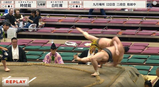 「同体？」「スープレックス」プロレス技のような“豪快決着” 物言いつく際どい一幕に館内ざわめき 3枚目