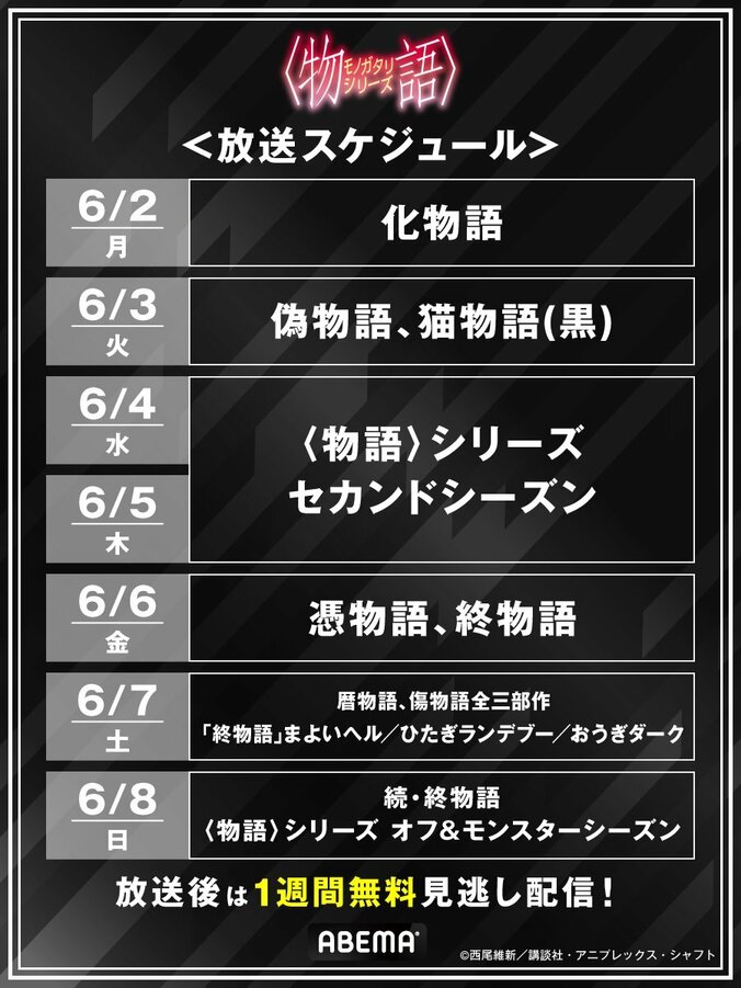 【写真・画像】「〈物語〉シリーズ」全シリーズを1週間ノンストップ無料一挙放送！6月2日（月）朝9時より超無料一挙放送スタート！　3枚目