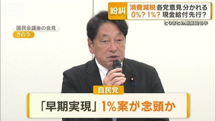 自民党「早期実現」1％案が念頭か