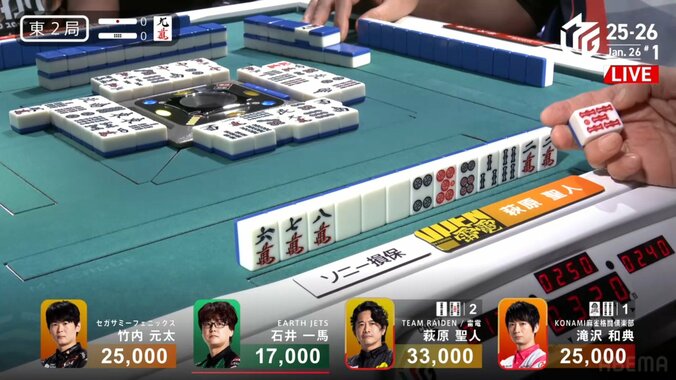 気迫の一撃！萩原、2局連続満貫のシーン