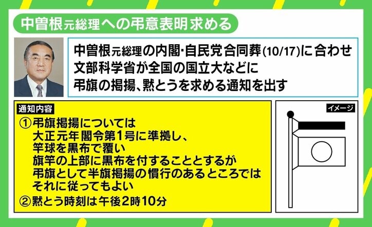 中曽根元総理の合同葬 国立大などに弔意表明求める“前例踏襲”に「つまみ食い的だ」