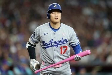 大谷翔平、ピンクのバットで今季最長9試合連続安打！打率.308に上昇 ド