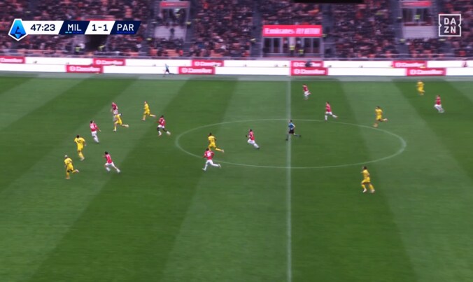 鈴木彩艶のフィードからパルマは数的優位に