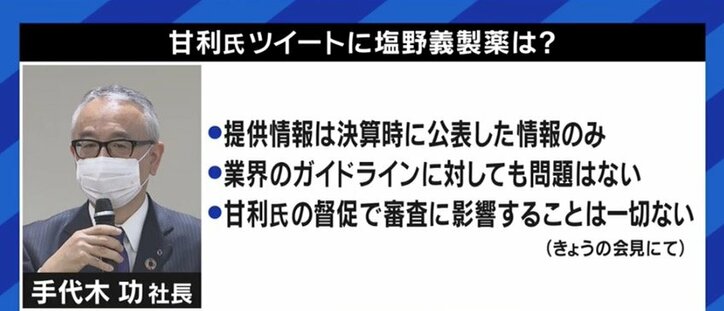 甘利氏の“塩野義製薬”ツイートに批判殺到…「癒着でもなんでもない、騒ぎすぎ」「影響力が低下していることの証左」との見方も