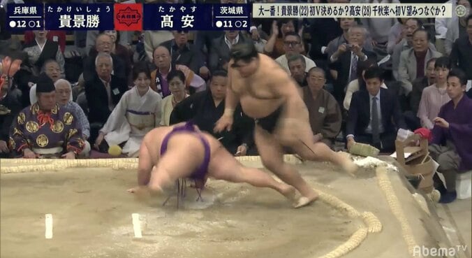 土俵際の魔物が高安に微笑む！　貴景勝、高安の引き落としに敗れ視聴者「高安、まさかのくるりんぱ」 1枚目