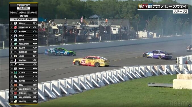 4台のマシンがコース上に停車してしまう