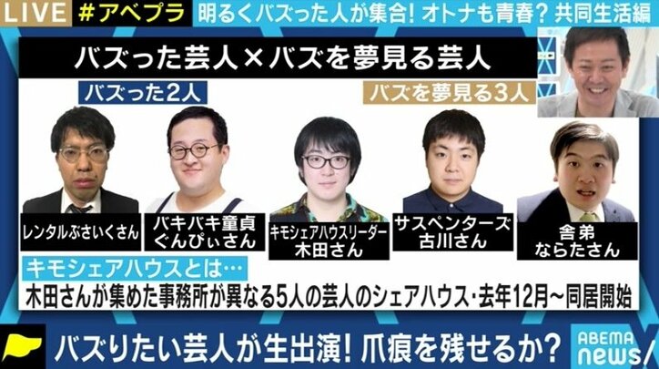 「みんな一緒にバズりたい、売れたい」若手芸人5人の共同生活“キモシェアハウス”