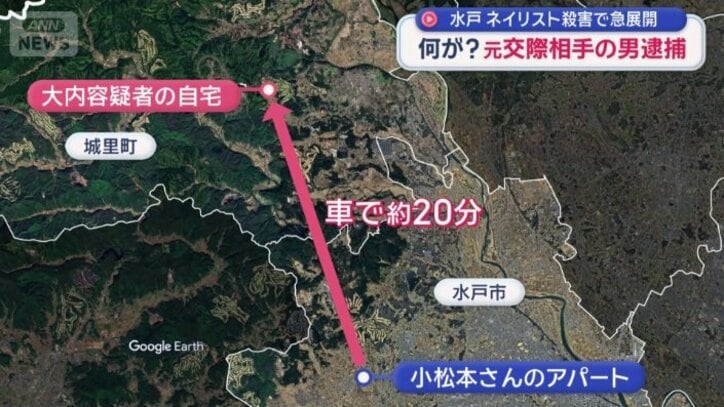 容疑者宅は小松本さんのアパートから車で約20分