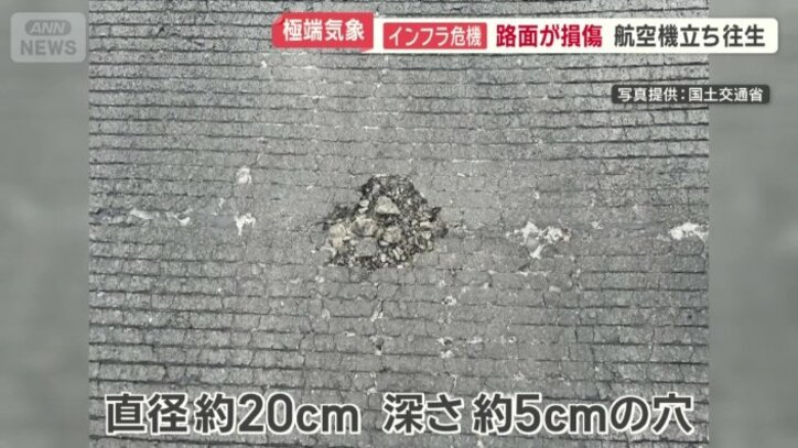 滑走路に穴