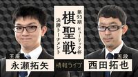 【中継】ヒューリック杯棋聖戦決勝T 永瀬拓矢王座 対 西田拓也五段