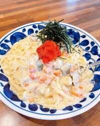 みきママ『クラムチャウダーの残りで明太クリームパスタです！！』