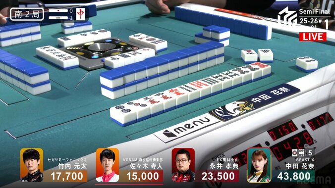 赤3配牌に一発ツモ！中田花奈、圧勝を決めた倍満ツモ炸裂の瞬間