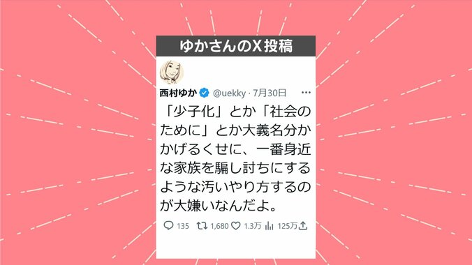 西村ゆか氏の投稿