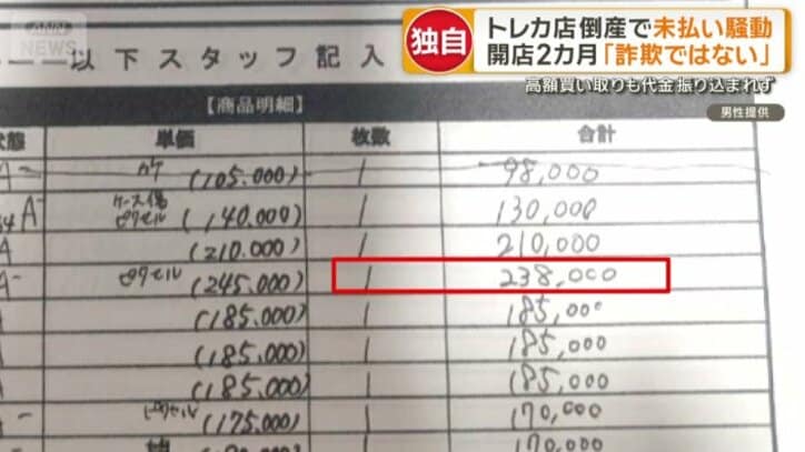 1枚＝23万8000円など高い金額が