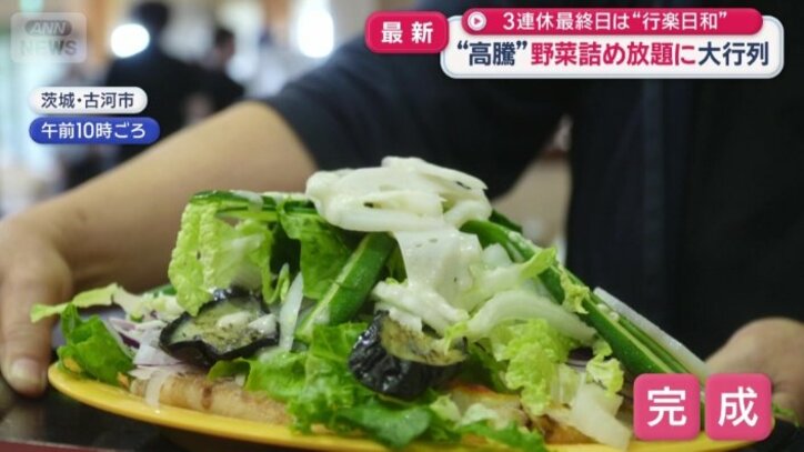 ピザが見えないほど盛られた葉物野菜