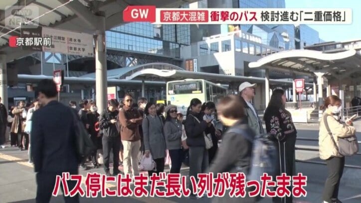 大行列をなす市バス乗り場