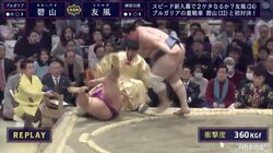 危ない！　式守与之吉、180キロ友風を“被弾”　土俵下に転落もしっかり裁き