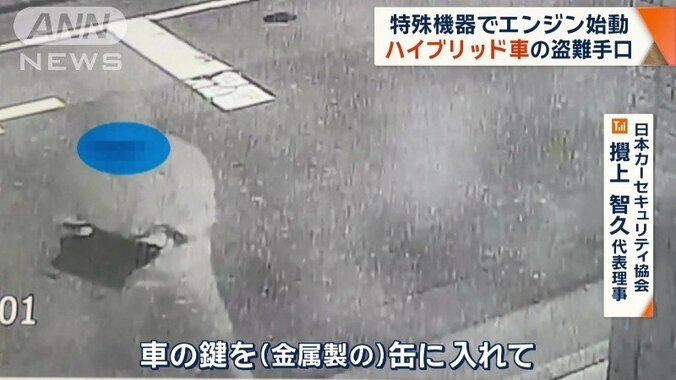 「車の鍵を（金属製の）缶に入れて」