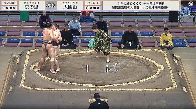 土俵際で力を振り絞る序ノ口十二枚目・京の里