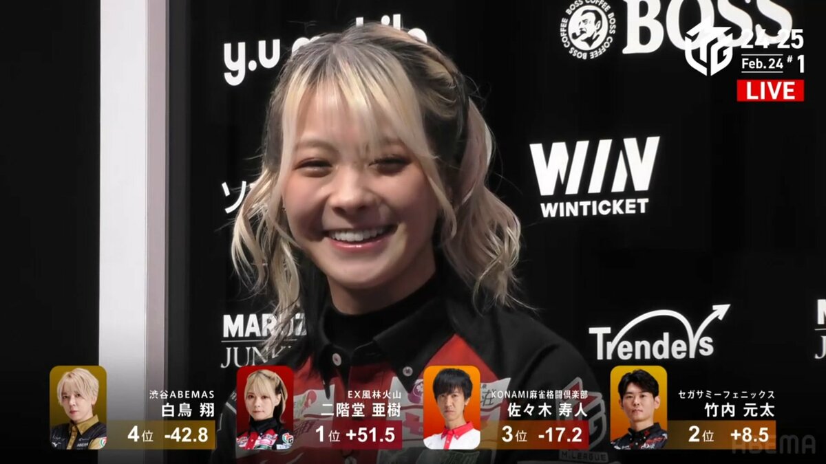 アガリは一発あればいい 舞姫・二階堂亜樹、秀逸判断で仕留めた跳満で