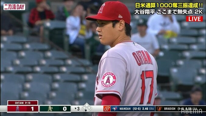 大谷翔平、日米通算1000奪三振達成 驚異のペースにファンも祝福「1000オメ」「あっさり達成」 1枚目