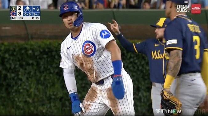 鈴木誠也が走った！25試合ぶり“ヘッスラ盗塁”に「珍しい」「禁止じゃ無かったのか」 ユニ泥だらけの気迫も驚きと心配の声 3枚目