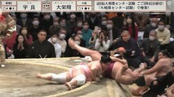 「だ、大丈夫ですか？」宇良の振る舞いにファン注目 腰を強打で土俵下に転落の大栄翔に思わず身を乗り出して心配顔