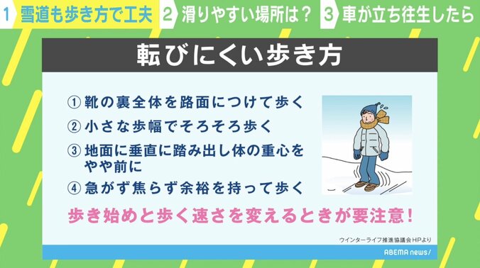 降雪時は転倒に注意！雪道を歩く4つのポイント「靴の裏全体を路面につける」 2枚目