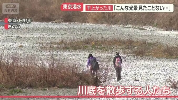 川底を散歩する人の姿も