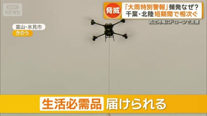 ドローンを使い、生活必需品を届けた