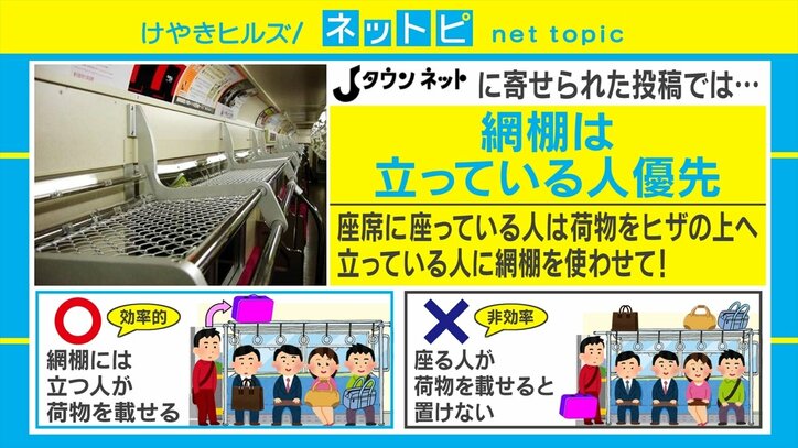 “網棚は立っている人の荷物優先”“スペースを詰めたら無理やり座られた”電車内のマナーに反響
