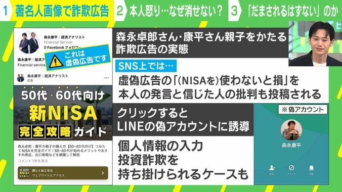 「この5銘柄を買えばOK！」森永卓郎・康平親子をかたった詐欺広告が横行 SNS運営会社に削除要請も“いたちごっこ”に 3枚目