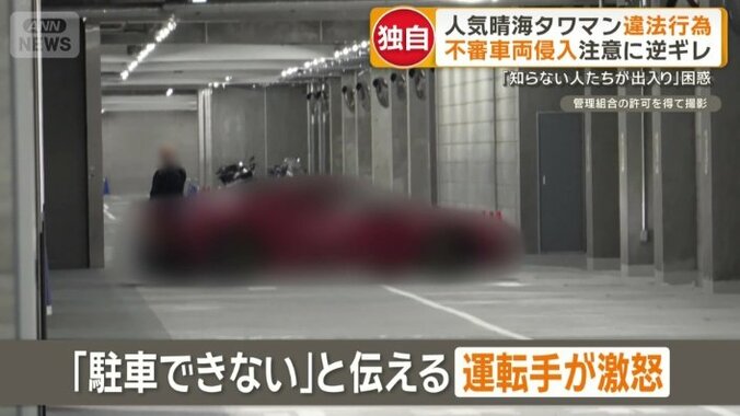 取材中に駐車場内へ侵入した不審車両