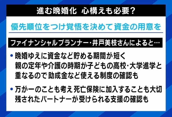 進む晩婚化 心構えも必要？