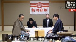 渡辺明棋王が防衛に王手　永瀬拓矢七段に勝利し2勝1敗／将棋・棋王戦五番勝負第3局