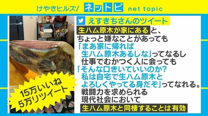 「生ハム原木との同棲は有効」ツイートが大反響 なぜ購入？いくら？本人に聞いてみた 1枚目