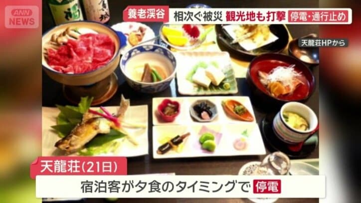 「懐中電灯とろうそくで夕食を配膳した」