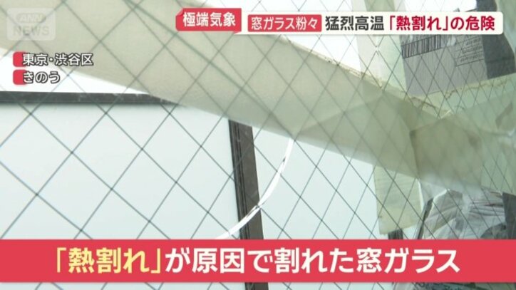 「熱割れ」が原因で割れた窓ガラス