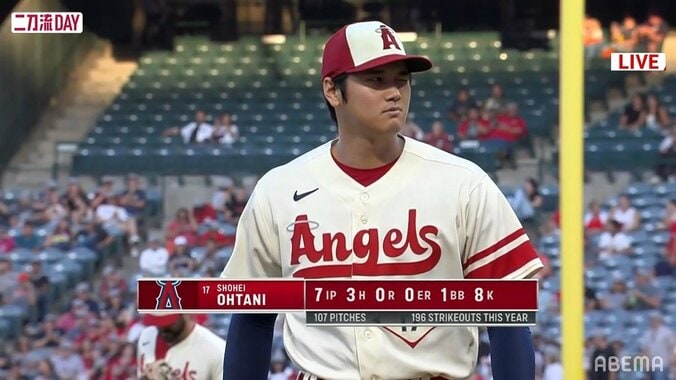 大谷翔平、7回8K無失点で13勝目！規定投球回まであと「14」奪三振率はメジャートップの「11.97」打者でも先制二塁打と二刀流で躍動「最初から飛ばした」 1枚目