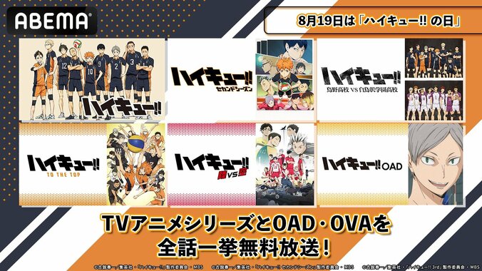 【写真・画像】8月19日は「ハイキュー!!の日」!TVシリーズ全4期&関連作をABEMAでノンストップ全話放送 1枚目