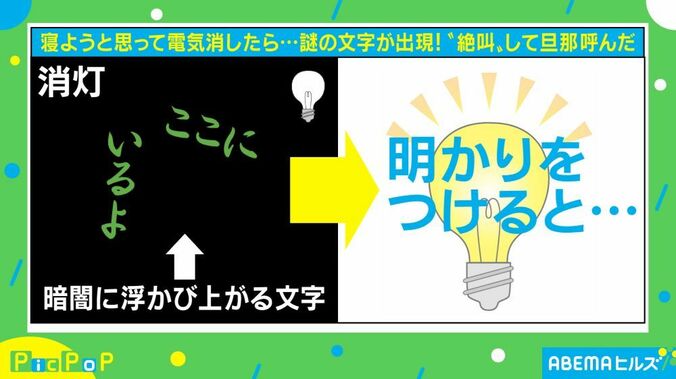 暗闇に浮かび上がる「ここにいるよ」の文字に絶叫！その正体がネット上で話題に 1枚目
