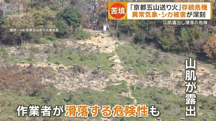 シカの食害で露出した山肌
