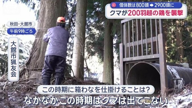 箱わなの近くに、注意喚起の張り紙を付ける