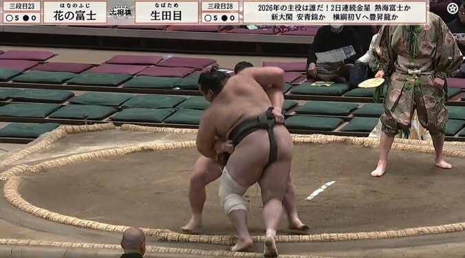 寄り切って花の富士の勝ち