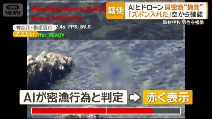 密漁行為だと判定すると赤く表示