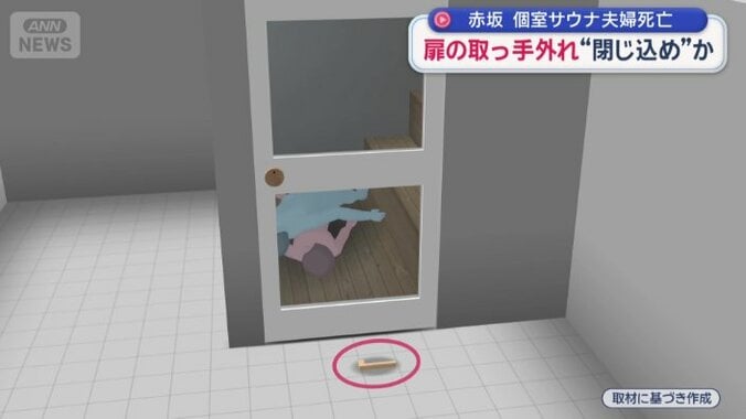 取っ手が内側・外側ともに外れ床に落ちていた