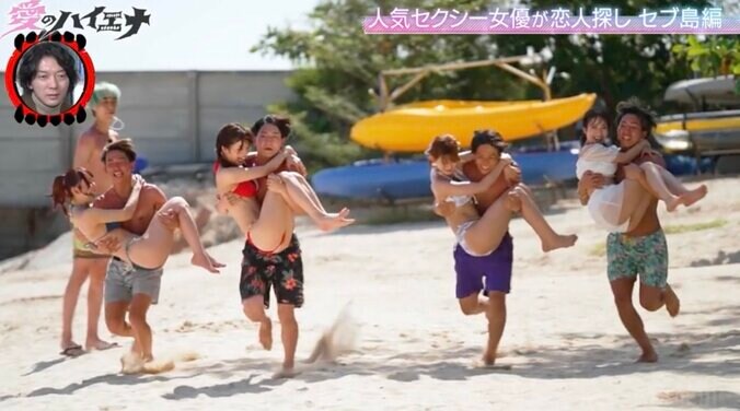 【写真・画像】セクシー女優と水着で密着…お姫様抱っこレースに大興奮「あら〜」　2枚目