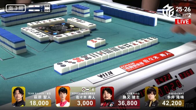 余裕のフリテンリーチ！当然のように一発でツモる佐々木寿人