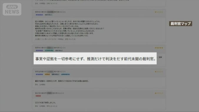 「裁判官マップ」弁護士が作成　口コミ付き5段階評価　中傷の危険性も 1枚目