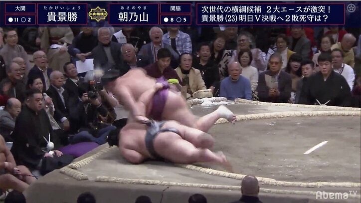 優勝が消えた貴景勝、悔し涙をこらえる 花田虎上氏は優勝予想の貴景勝の敗退に「“デス予想”って言われちゃう」